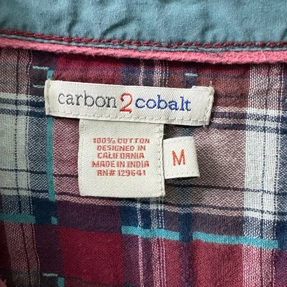 Carbon2Cobalt‎ Men's Medium Teal Plaid Long Sleeve Button Up Shirt 100% Cotton - Picture 3 of 6